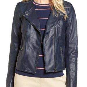 Halogen Blue Leather Moto Jacket
